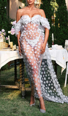 Oksana Dreamy White 3D Floral Sheer Corset Maxi Dress