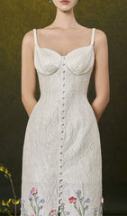 Enise Enchanting 3D Floral Bustier Midi Dress
