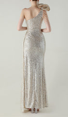 Ikia Silver Sequin One-Shoulder Maxi Dress