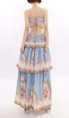 Jevic Serene Blue Bohemian Tiered Maxi Dress