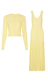Jackie Yellow Ribbed Knit Maxi Dress & Cardigan Set