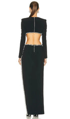 Sultry Black Embellished Cut-Out Bandage Maxi Dress