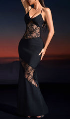 Ibtesam Black Lace & Bandage Sculpting Maxi Dress