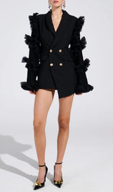 Kaleena Dramatic Tulle Sleeve Blazer Dress
