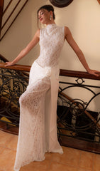 Jazmín Ethereal White Lace & Satin Maxi Dress