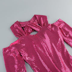 Benigno Show-Stopping Fuchsia Sequin Halter Cutout Maxi Dress
