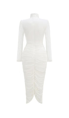 Jabbar Sculptural White Ruched Midi Dress