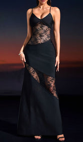Ibtesam Black Lace & Bandage Sculpting Maxi Dress