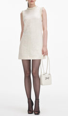 Chic Pearl Trim Boucl Mini Dress