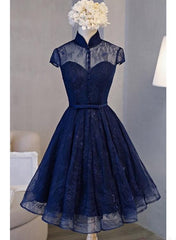 Cute Lace Short Cap Sleeves Homecoming Dress