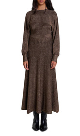 Rillante Shimmering Metallic Knit Pleated Maxi Dress for Women