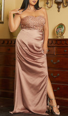 Bellona Brown Plus Size Strapless Sequin Maxi Gown