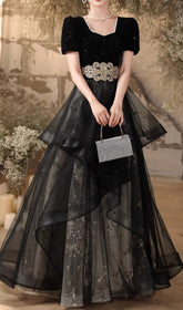 Chisuzu Black Sequin Mesh Maxi Gown