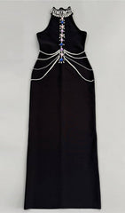 Janae Black Diamante Embellished Halter Neck Maxi Gown