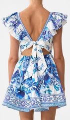 Haru Blue Floral Ruffle Mini Dress