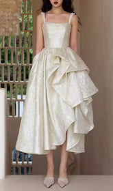 Fumitaka Shimmer Asymmetrical Ruffle Midi Dress