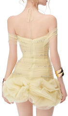 Hania Radiant Yellow Corset Mesh Mini Dress with Ruffles