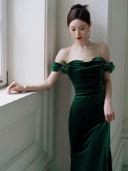 Green Mermaid Velvet Long Wedding Party Dress
