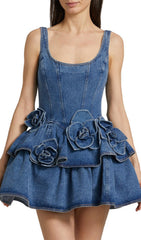 Elly Chic 3D Floral Applique Denim Mini Dress
