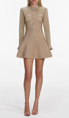 Sparkling Gold Crystal Embellished Mini Dress