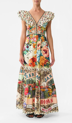 Gesine Vibrant Portuguese Garden Print V-Neck Maxi Dress