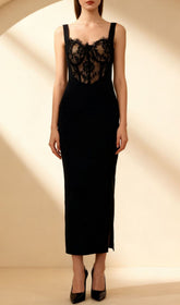Ishiko Luxe Black Lace Bustier Midi Dress