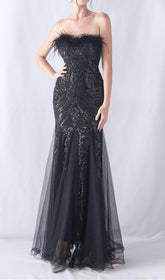 Choire Black Sequin Feather Mermaid Maxi Dress