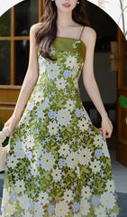 Drago Enchanting Green Floral Lace Midi Dress