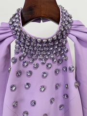 Lavender Rhinestone Cape Gown