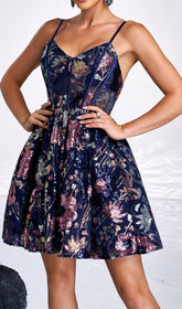 Dazzling Navy Floral Sequin Corset Mini Dress