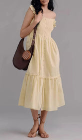 Fahari Butter Yellow Smocked Off-Shoulder Midi Dress