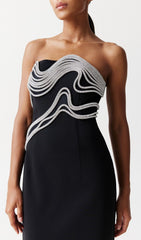 Akiko Strapless Crystal Embellished Black Maxi Gown