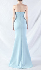 Chizue Elegant Sky Blue Strapless Corset Maxi Gown with High Slit