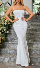 Elegant White Draped Corset Maxi Dress