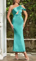 Daring One-Shoulder Satin Cutout Maxi Dress