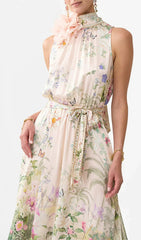 Emy Elegant Floral Halter Maxi Dress with Detachable Statement Flower
