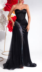 Kaiha Black Strapless Corset Maxi Dress