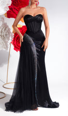 Kaiha Black Strapless Corset Maxi Dress