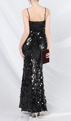 Chole Glamorous Black Sequin Strappy Maxi Gown