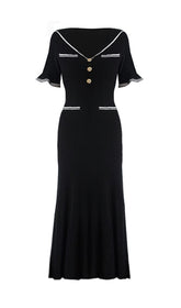 Enrica Black Sailor Collar Knit Midi Dress