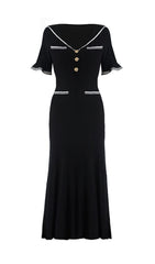 Enrica Black Sailor Collar Knit Midi Dress