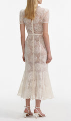 Finola White Floral Lace Midi Dress