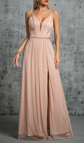 Genoa Shimmer Blush V-Neck Maxi Dress with Slit