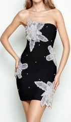Bickford Black Strapless Floral Lace & Pearl Mini Dress