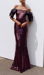 Jurek Sequin Off-Shoulder Bow Maxi Gown