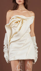 Calissa Sculptural Rose Strapless Mini Dress