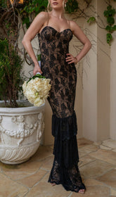 Charlene Black Lace Tiered Maxi Dress
