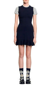 Chic Contrast Trim Short Sleeve Knit Dress