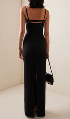 Sultry Black Mesh Bustier Maxi Dress