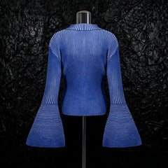 Janli Ribbed Striped Bell Sleeve Sweater